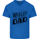 Worlds Okayest Dad Funny Fathers Day Mens V-Neck Cotton T-Shirt Royal Blue