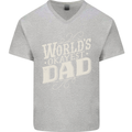 Worlds Okayest Dad Funny Fathers Day Mens V-Neck Cotton T-Shirt Sports Grey
