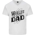 Worlds Okayest Dad Funny Fathers Day Mens V-Neck Cotton T-Shirt White