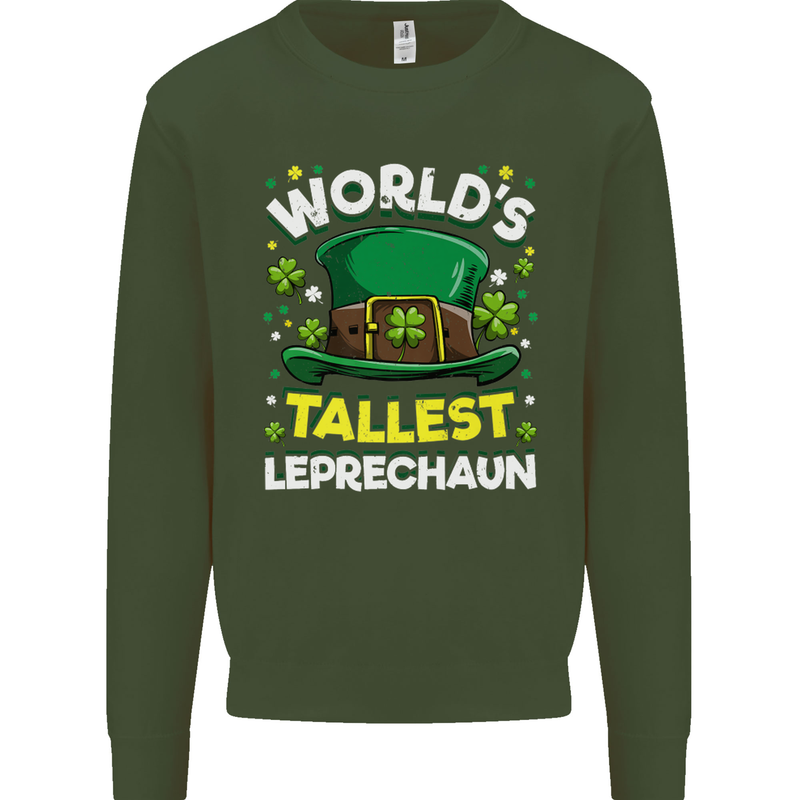 Worlds Tallest Leprechaun St Patricks Day Kids Sweatshirt Jumper Forest Green