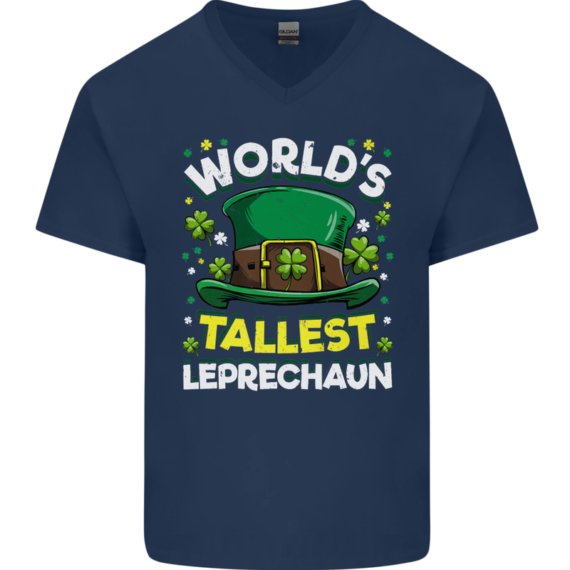 Worlds Tallest Leprechaun St Patricks Day Mens V-Neck Cotton T-Shirt Navy Blue