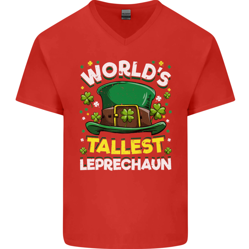 Worlds Tallest Leprechaun St Patricks Day Mens V-Neck Cotton T-Shirt Red