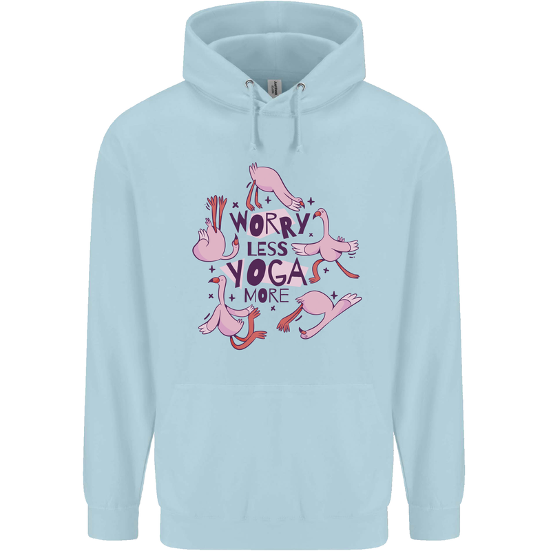 Worry Less Yoga More Childrens Kids Hoodie Light Blue