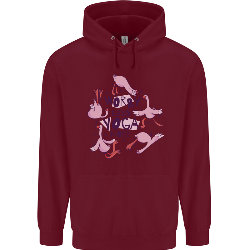 Worry Less Yoga More Childrens Kids Hoodie Maroon