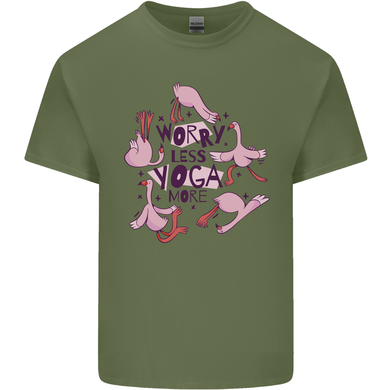 Worry Less Yoga More Mens Cotton T-Shirt Tee Top Military Green