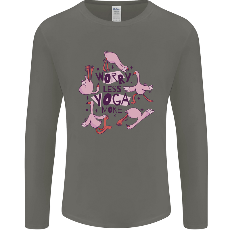 Worry Less Yoga More Mens Long Sleeve T-Shirt Charcoal