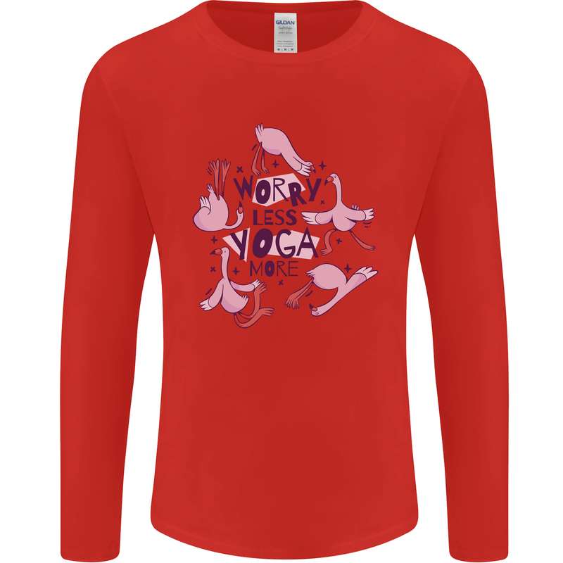 Worry Less Yoga More Mens Long Sleeve T-Shirt Red