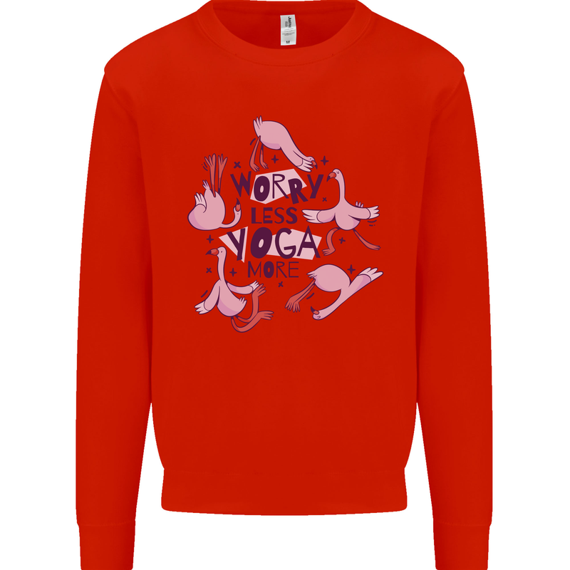 Worry Less Yoga More Mens Sweatshirt Jumper Bright Red