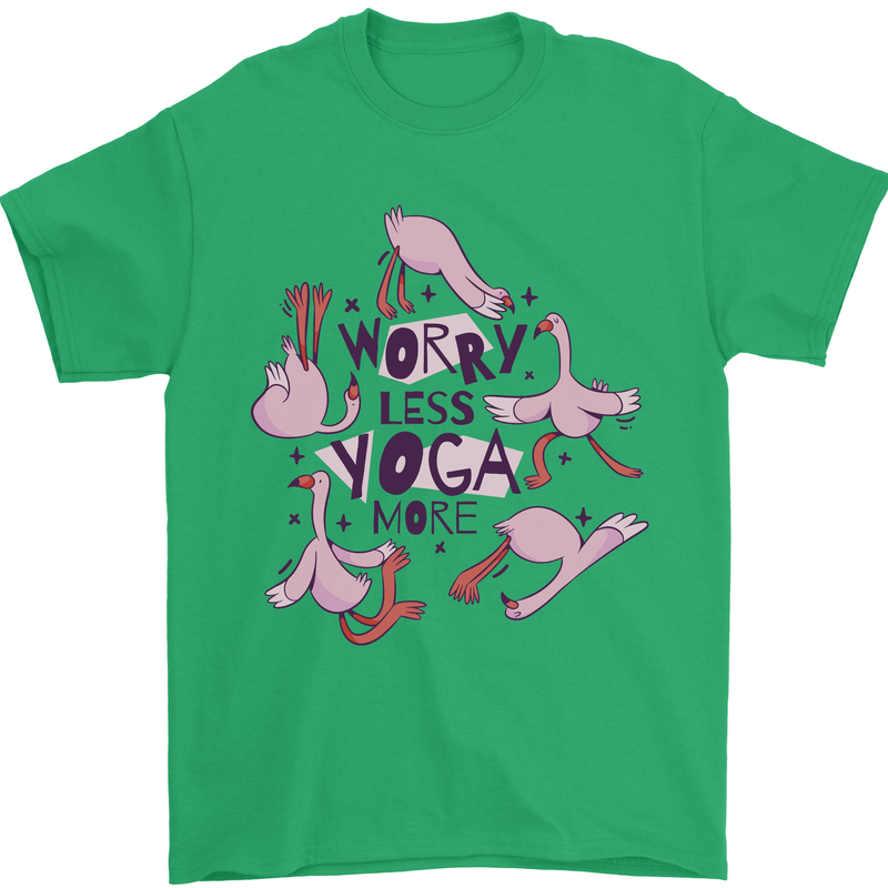 Worry Less Yoga More Mens T-Shirt 100% Cotton Irish Green