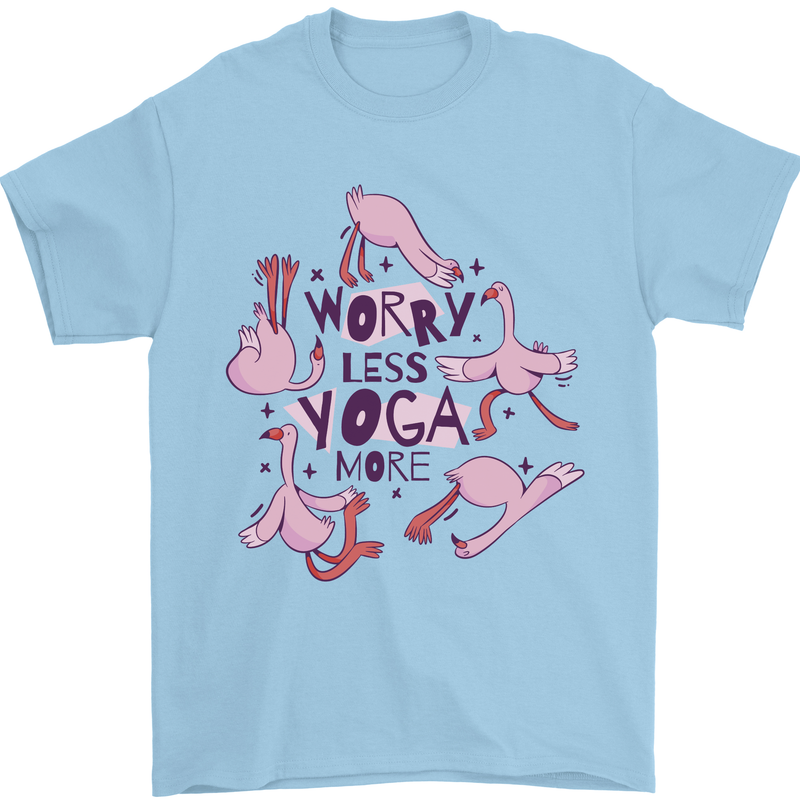 Worry Less Yoga More Mens T-Shirt 100% Cotton Light Blue