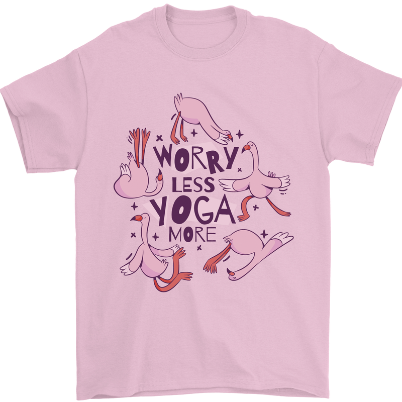 Worry Less Yoga More Mens T-Shirt 100% Cotton Light Pink