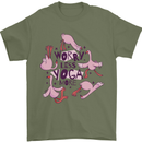 Worry Less Yoga More Mens T-Shirt 100% Cotton Military Green