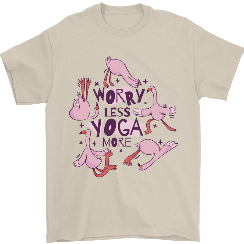 Worry Less Yoga More Mens T-Shirt 100% Cotton Sand