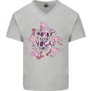 Worry Less Yoga More Mens V-Neck Cotton T-Shirt Sports Grey