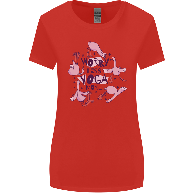 Worry Less Yoga More Womens Wider Cut T-Shirt Red