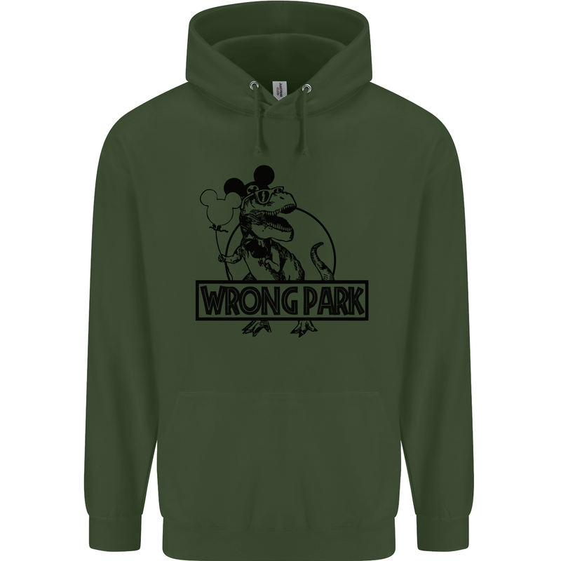 Wrong Park Funny T-Rex Dinosaur Jurrasic Childrens Kids Hoodie Forest Green