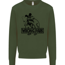 Wrong Park Funny T-Rex Dinosaur Jurrasic Kids Sweatshirt Jumper Forest Green