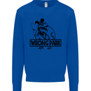 Wrong Park Funny T-Rex Dinosaur Jurrasic Kids Sweatshirt Jumper Royal Blue