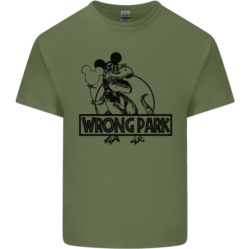 Wrong Park Funny T-Rex Dinosaur Jurrasic Mens Cotton T-Shirt Tee Top Military Green
