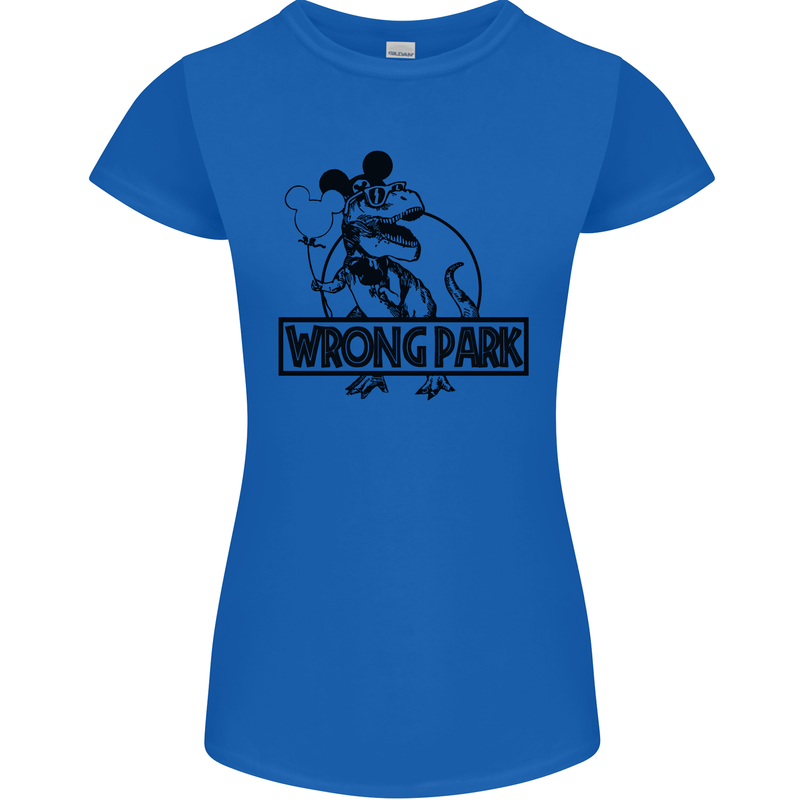 Wrong Park Funny T-Rex Dinosaur Jurrasic Womens Petite Cut T-Shirt Royal Blue