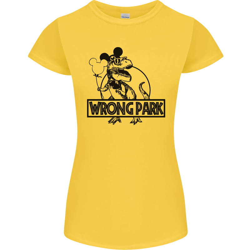 Wrong Park Funny T-Rex Dinosaur Jurrasic Womens Petite Cut T-Shirt Yellow