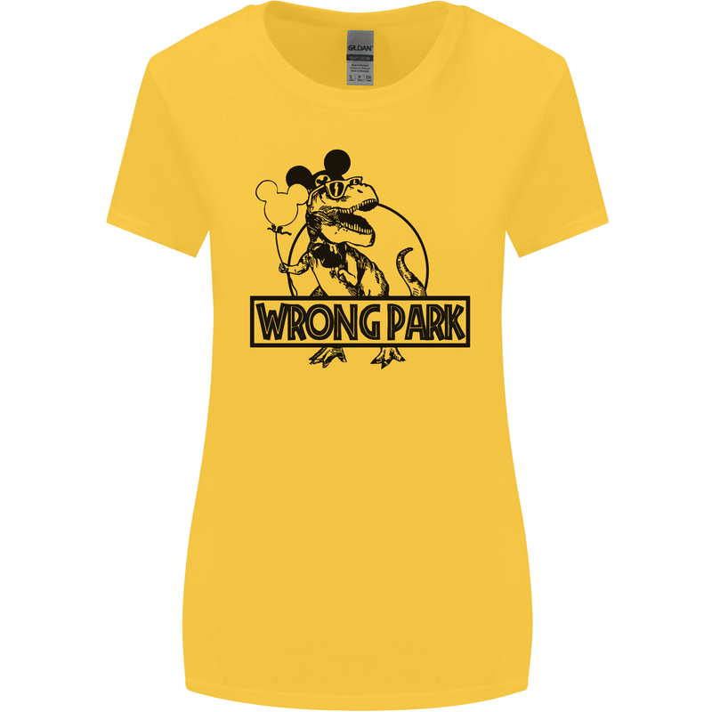 Wrong Park Funny T-Rex Dinosaur Jurrasic Womens Wider Cut T-Shirt Yellow