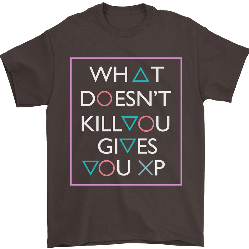 XP Gamer Gaming Arcade Games RPG Mens T-Shirt Cotton Gildan Dark Chocolate