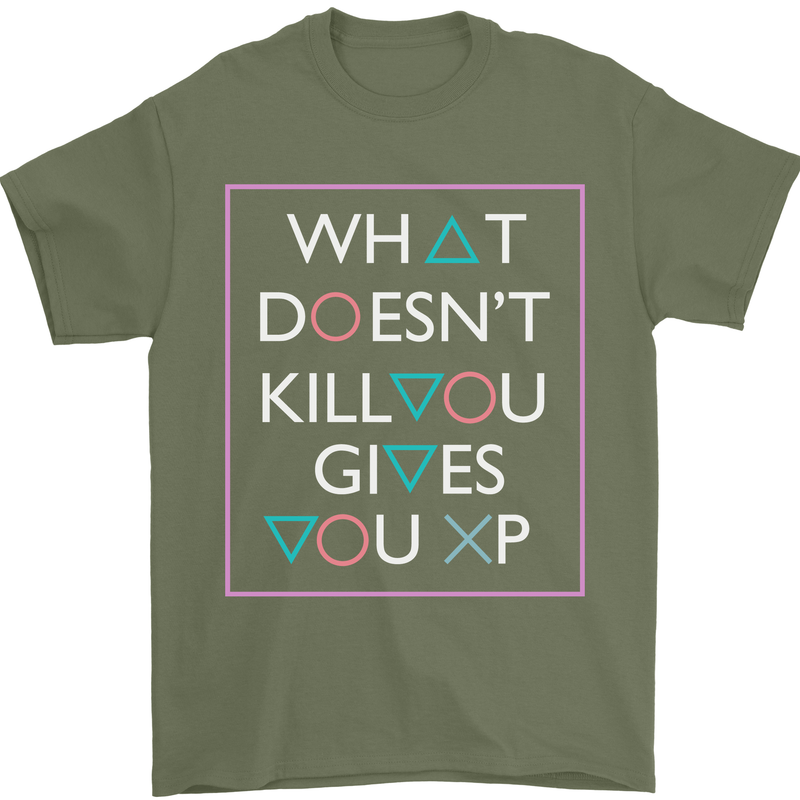 XP Gamer Gaming Arcade Games RPG Mens T-Shirt Cotton Gildan Military Green