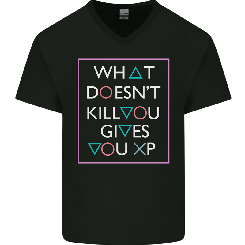 XP Gamer Gaming Arcade Games RPG Mens V-Neck Cotton T-Shirt Black