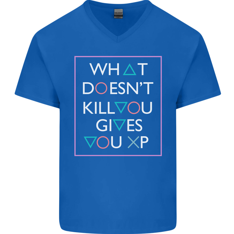 XP Gamer Gaming Arcade Games RPG Mens V-Neck Cotton T-Shirt Royal Blue