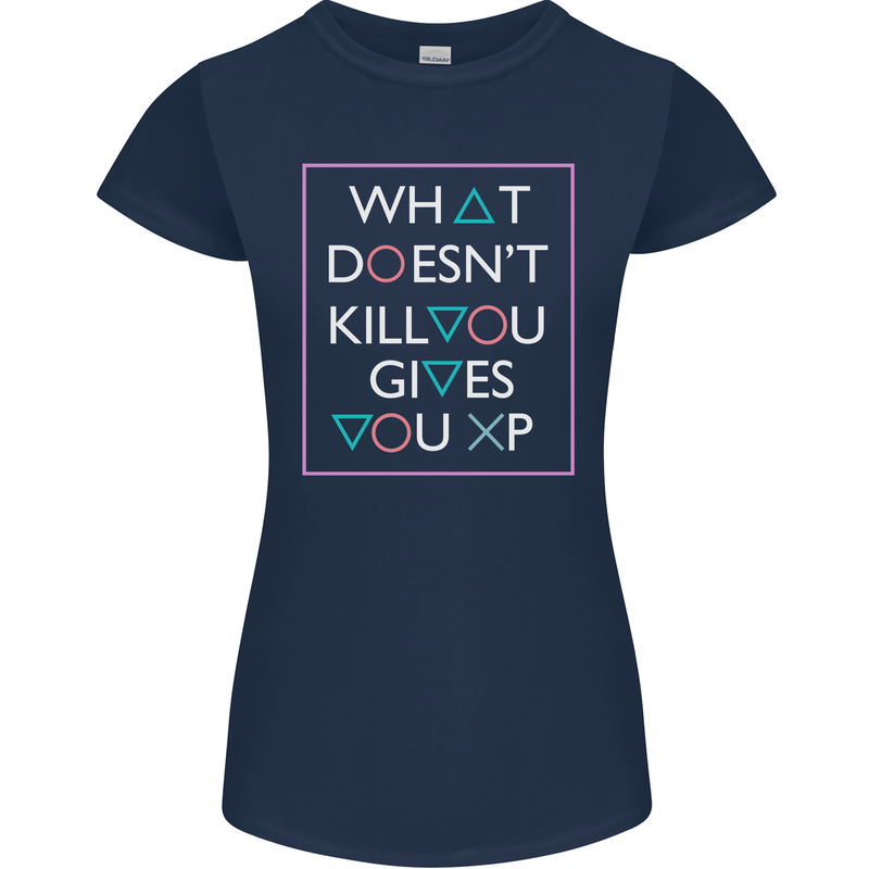 XP Gamer Gaming Arcade Games RPG Womens Petite Cut T-Shirt Navy Blue