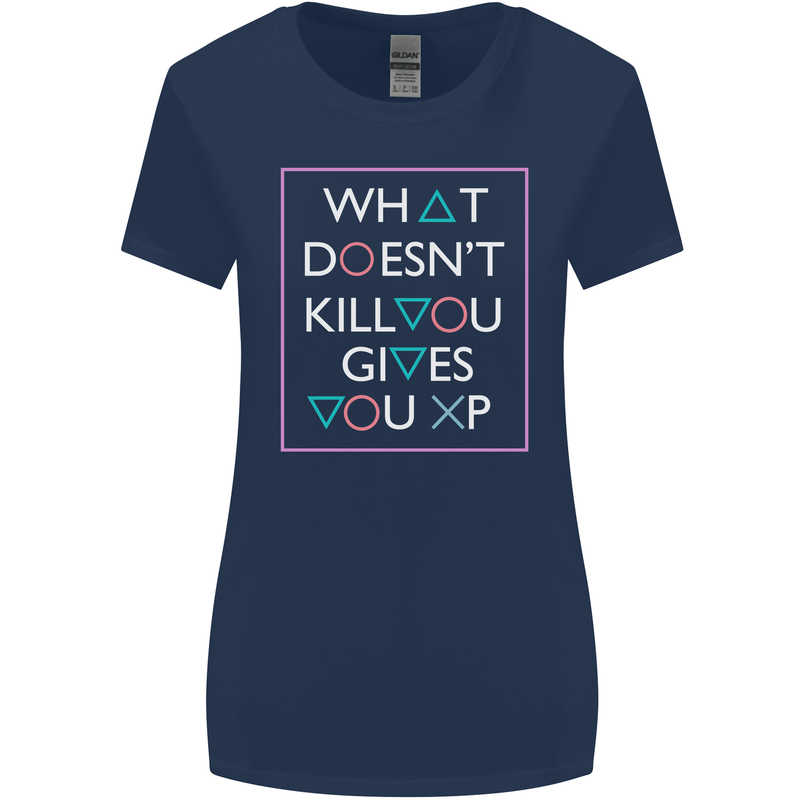 XP Gamer Gaming Arcade Games RPG Womens Wider Cut T-Shirt Navy Blue