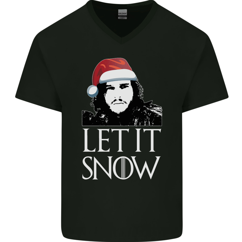 Xmas Let it Snow Funny Christmas Mens V-Neck Cotton T-Shirt Black