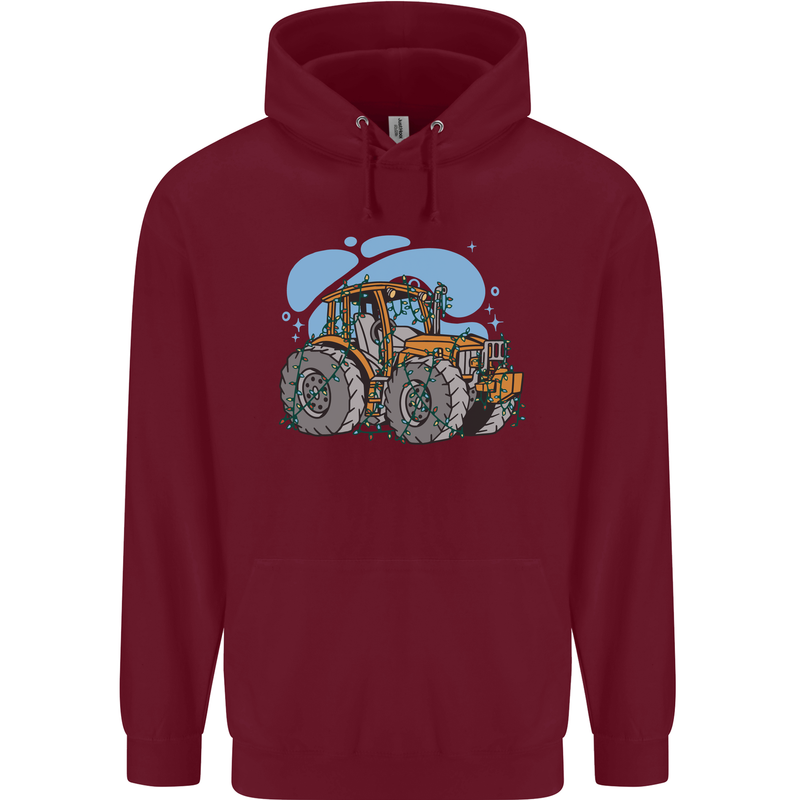 Xmas Tractor Farming Farmer Christmas Childrens Kids Hoodie Maroon