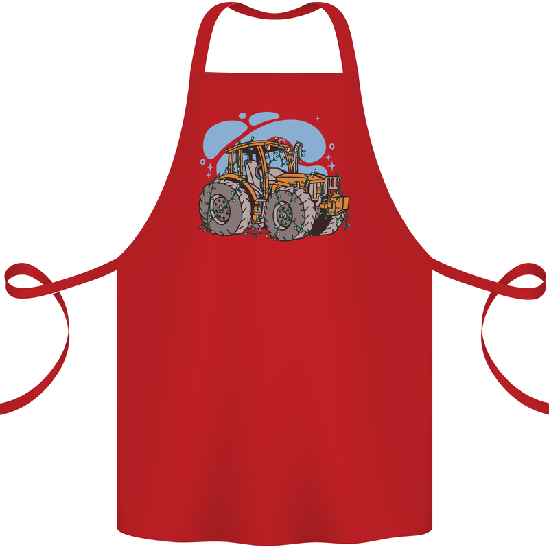 Xmas Tractor Farming Farmer Christmas Cotton Apron 100% Organic Red