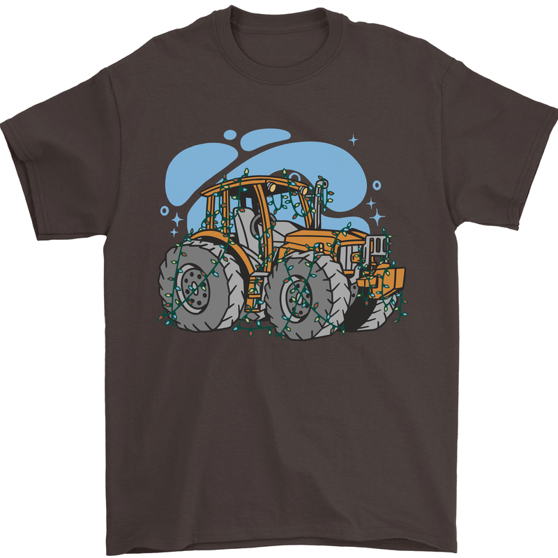 Xmas Tractor Farming Farmer Christmas Mens T-Shirt 100% Cotton Dark Chocolate