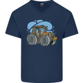Xmas Tractor Farming Farmer Christmas Mens V-Neck Cotton T-Shirt Navy Blue