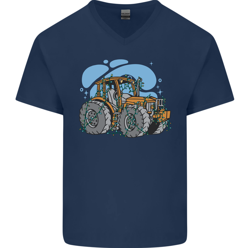 Xmas Tractor Farming Farmer Christmas Mens V-Neck Cotton T-Shirt Navy Blue