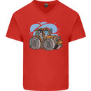 Xmas Tractor Farming Farmer Christmas Mens V-Neck Cotton T-Shirt Red
