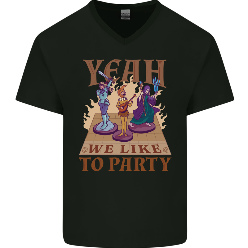 Yeah We Like to Party Role Playing Game RPG Mens V-Neck Cotton T-Shirt Black