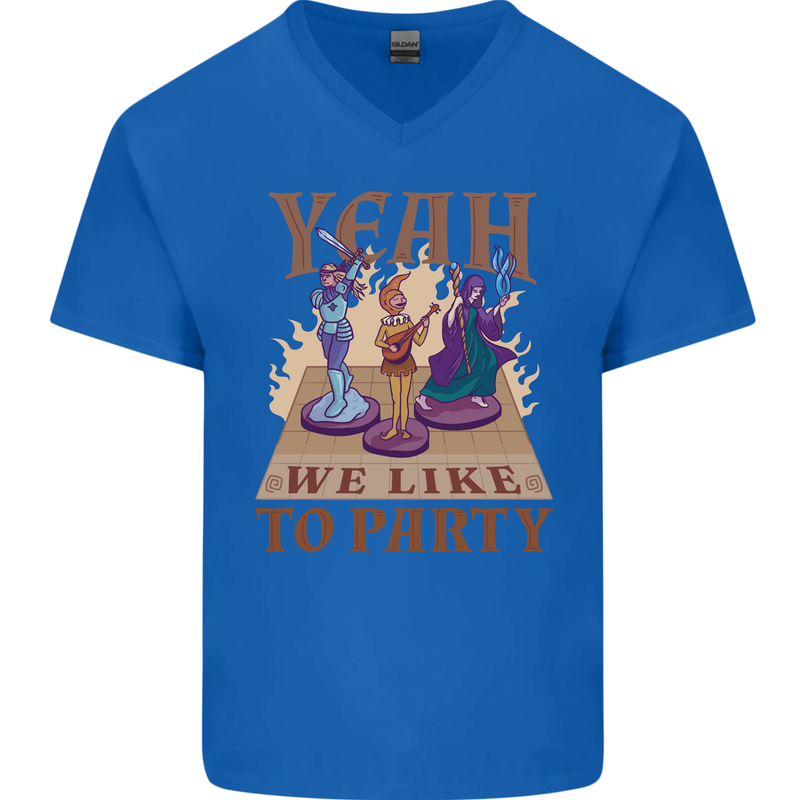 Yeah We Like to Party Role Playing Game RPG Mens V-Neck Cotton T-Shirt Royal Blue