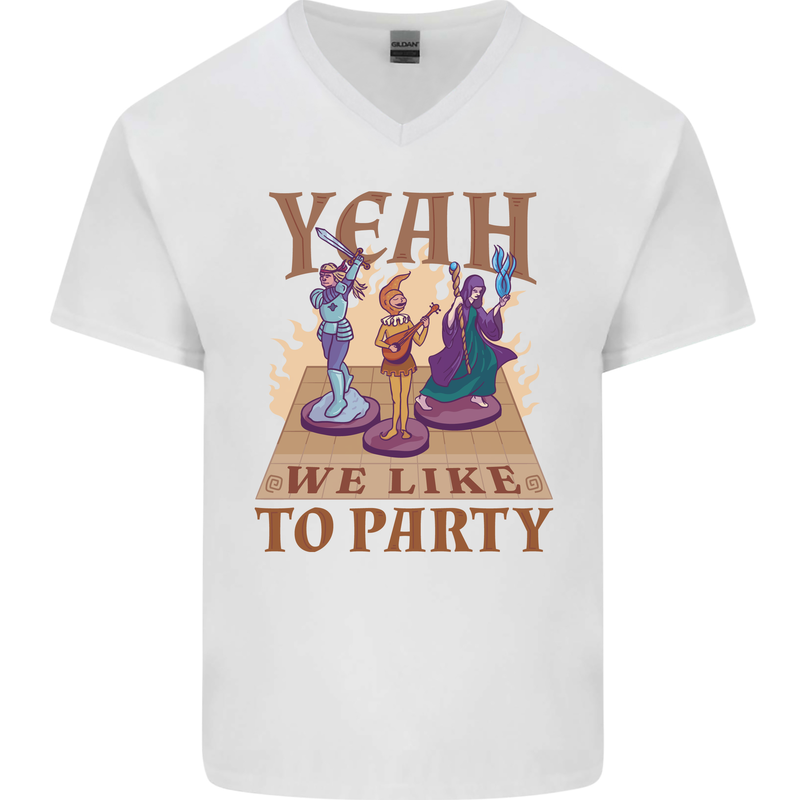 Yeah We Like to Party Role Playing Game RPG Mens V-Neck Cotton T-Shirt White