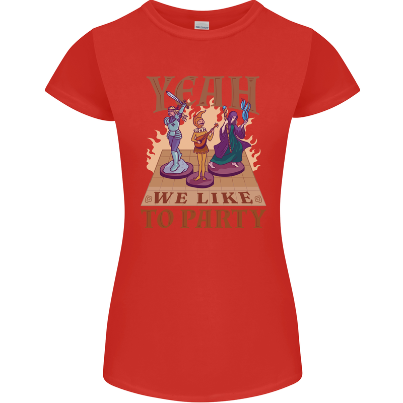 Yeah We Like to Party Role Playing Game RPG Womens Petite Cut T-Shirt Red