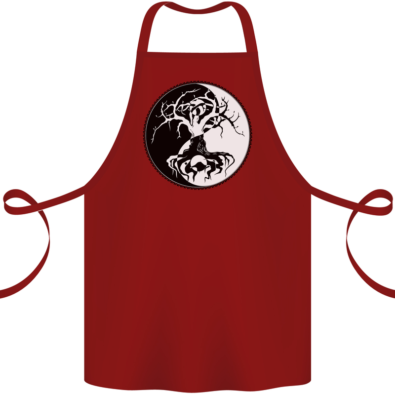 Yggdrasil Tree Cotton Apron 100% Organic Maroon