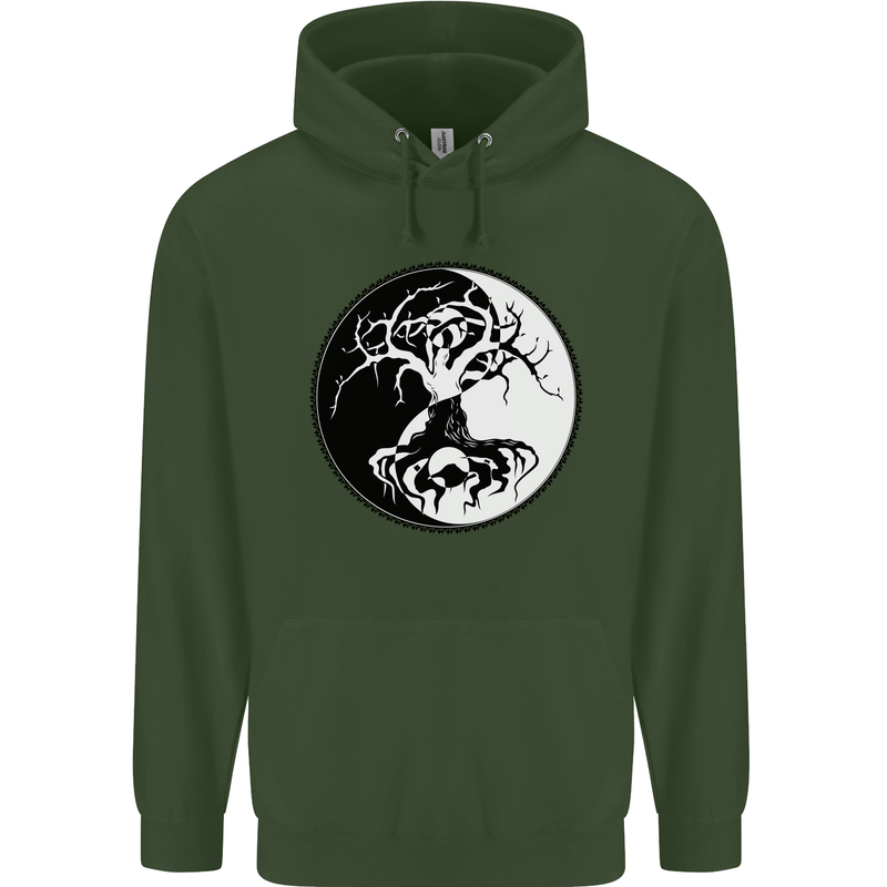 Yggdrasil Tree Mens 80% Cotton Hoodie Forest Green