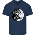 Yggdrasil Tree Mens V-Neck Cotton T-Shirt Navy Blue