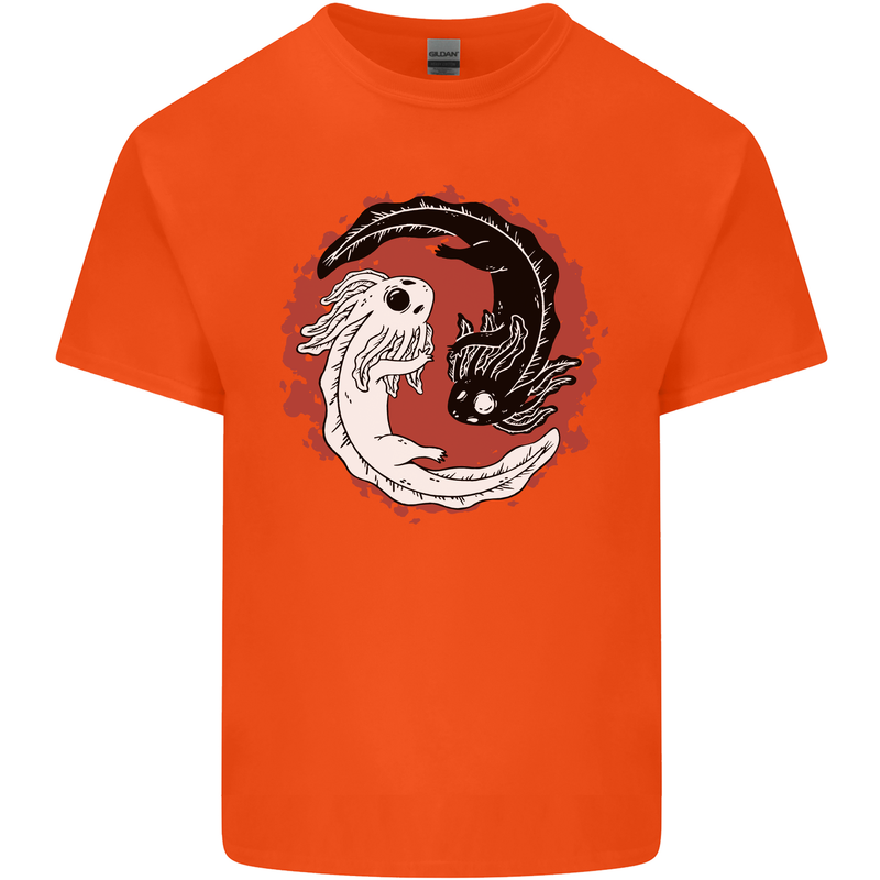Yin Yang Axoloti Mens Cotton T-Shirt Tee Top Orange