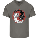 Yin Yang Axoloti Mens V-Neck Cotton T-Shirt Charcoal
