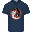 Yin Yang Axoloti Mens V-Neck Cotton T-Shirt Navy Blue