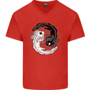 Yin Yang Axoloti Mens V-Neck Cotton T-Shirt Red